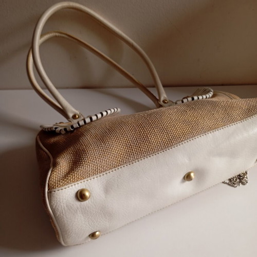Luana rattan leather shoulder bag used, white beige