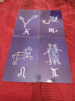 Zodiac phone cards used, set of 4, 1998, gold chip