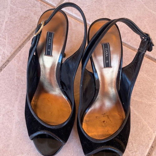 Zara mules used, velvet, 10 cm heel, size 39 black leather