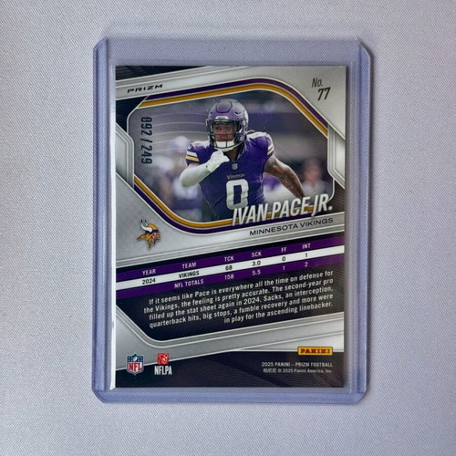 2025 Panini Prizm Orange Card 92/249 Ivan Pace Jr Minnesota Vikings new