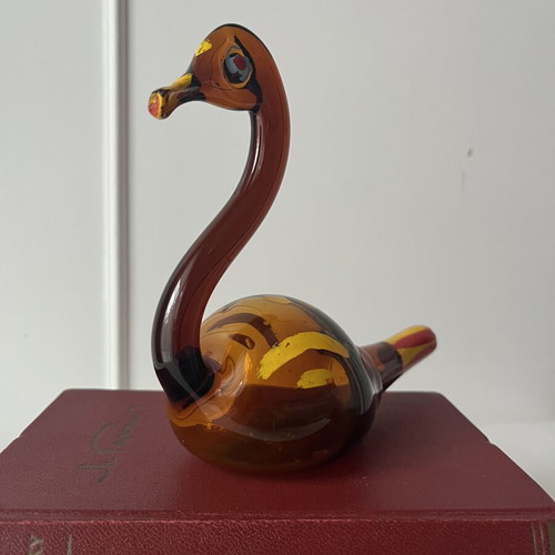 Vintage γυάλινος κύκνος χειροποίητη φιγούρα folk art μεταχειρισμένο