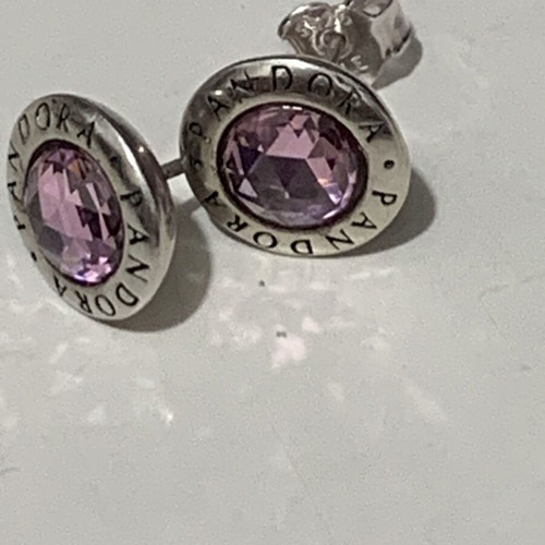 Pandora silver earrings with pink stone like new