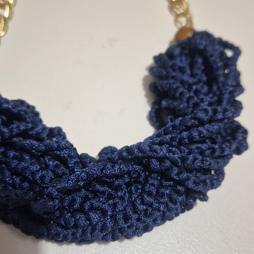 Handmade necklace with gold chain and blue
