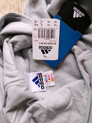 Adidas Φούτερ με κουκούλα καινούργιο, steel gray και τιρκουάζ, μέγεθος 152 cm