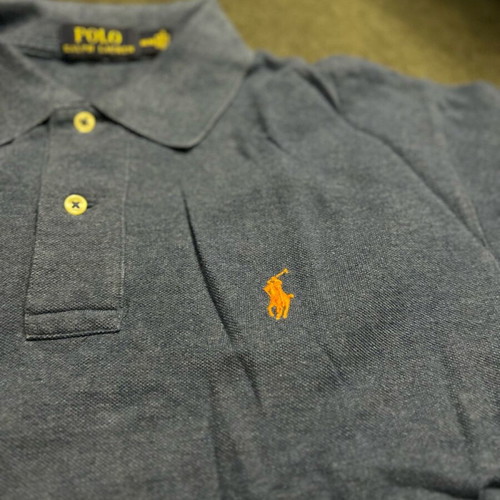Men's Ralph Lauren polo shirt short sleeve blue with orange logo like new, size M