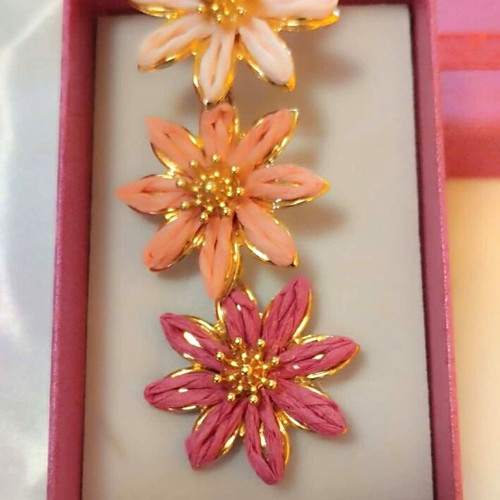 Earrings new with colorful fabric flowers in pink shades