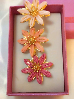 Earrings new with colorful fabric flowers in pink shades