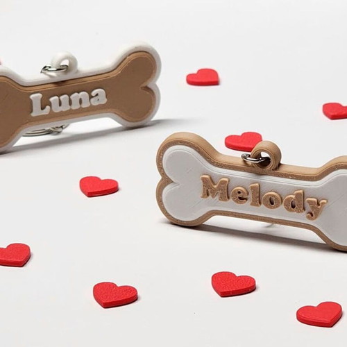 Dog Bone Keychain Personalized 3D Printed New