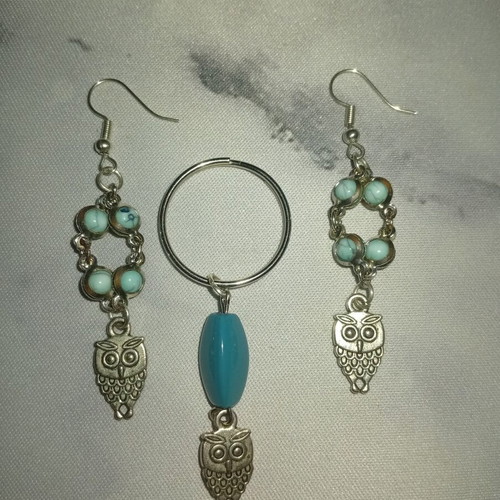 Handmade magic set with earrings and keychain, blue and silver