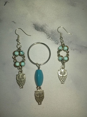 Handmade magic set with earrings and keychain, blue and silver