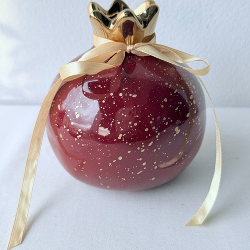 Ceramic pomegranate charm with ribbon like new, suitable for gift
