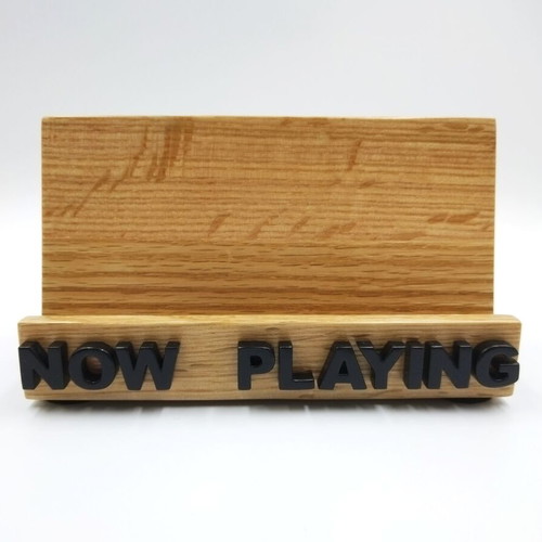 Wooden 'NOW PLAYING' vinyl record stand, handmade oak
