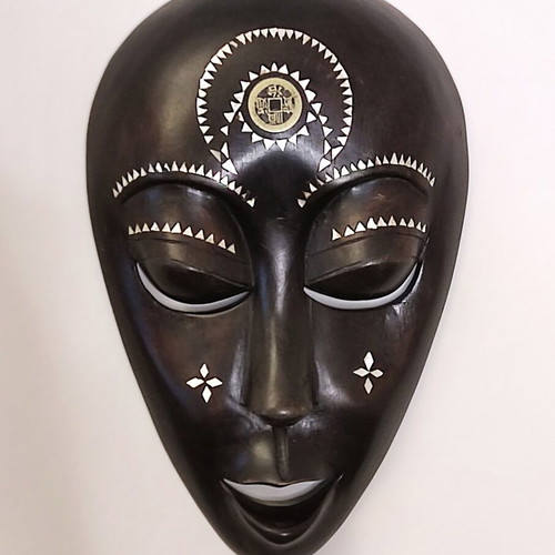 Handmade wooden Bali mask with mother of pearl inlay, like new