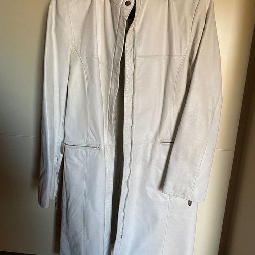 Vintage leather coat used, white, size XL, Passager