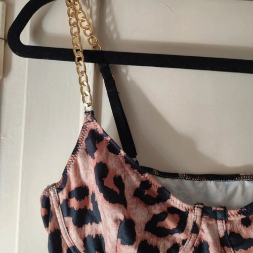 Leopard Print Bodysuit with Gold Chain, One Size, like new