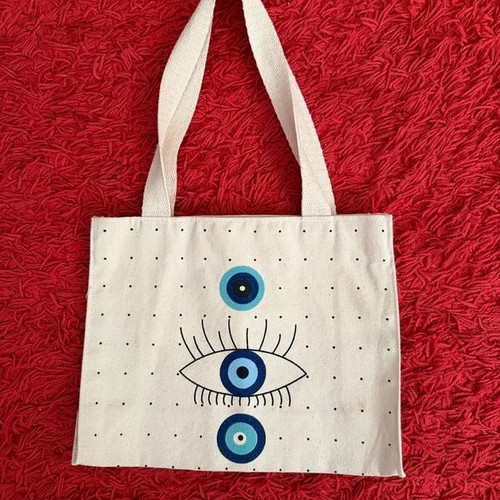 Mini canvas tote bag like new with evil eye print