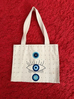 Mini canvas tote bag like new with evil eye print
