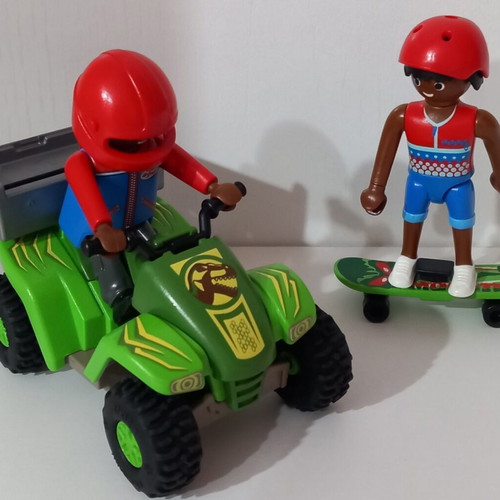 Playmobil figures with scooter and quad used, pull back action