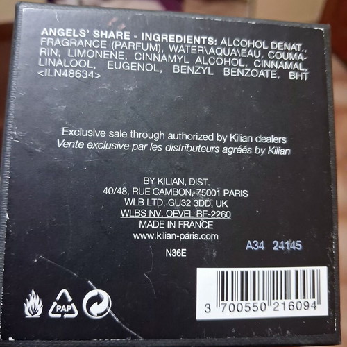 Kilian Angels’ Share 50ml used, with box, eau de parfum