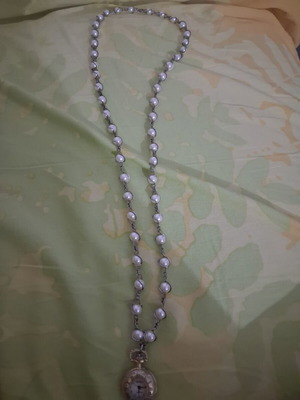 MAB London vintage pendant watch with long pearl necklace