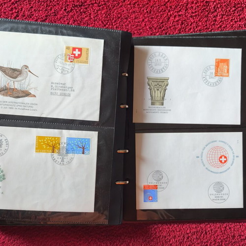 Leather Stamp Album with 100 Swiss First Day Covers FDC like new