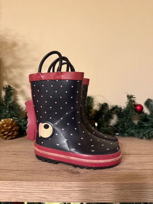 Benetton dinosaur kids rain boots used, size 24, blue