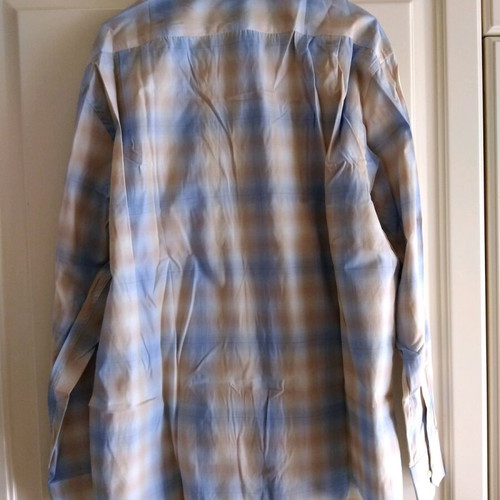 Poli Gianni men's long-sleeve shirt new, XL, beige and blue checkered