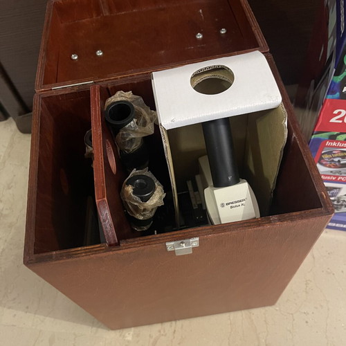 Bresser Biolux AL Microscope new, 20x-1280x, vintage 2004, wooden case