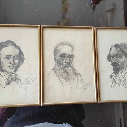 Drawn paintings used, 3 sketches of great composers Gustave Charpentier, Nikolai Rimsky-Korsakov, Felix Mendelssohn