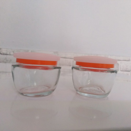 Glass jars set of 2, 50 gr, new, oval with plastic lid