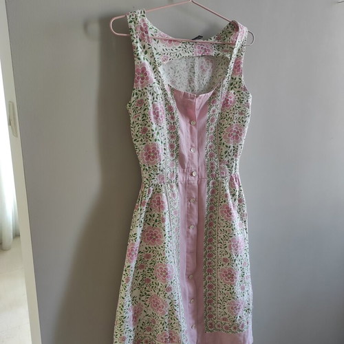 Dress with petticoat, like new, pink cotton and linen