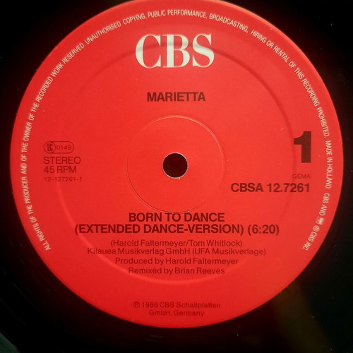 Marietta Born To Dance 12" Maxi-Single vinyl like new, synth-pop