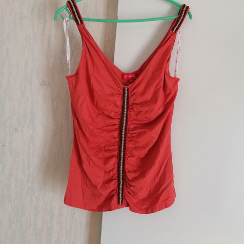 Vintage coral sleeveless top with beads Rene Derhy used