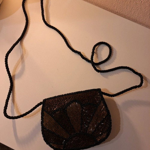 Art Deco vintage shoulder bag used with handmade embroidery and beads