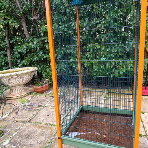 Parrot cage used, metal with wheels, 60x60x140 cm