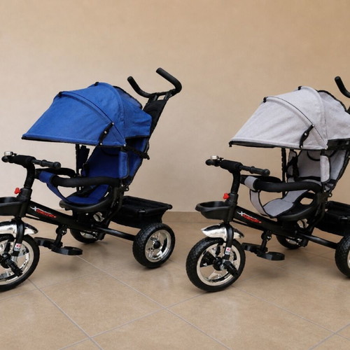 Children's gray tricycle bike new with sunshade and parent handle