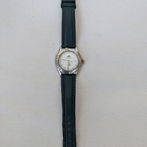 Adidas men's watch used with green leather strap