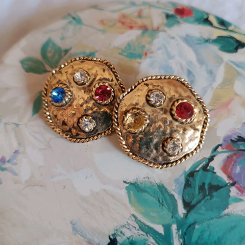 Vintage earrings used with beads, one bead missing