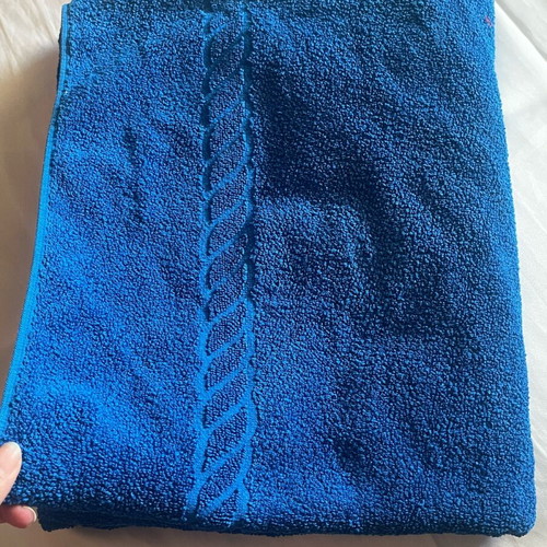 Large cotton bath towel new, blue with embossed design