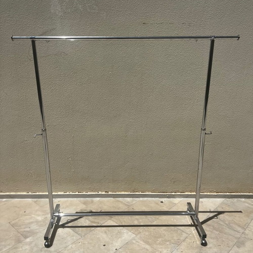 Chrome Rolling Clothes Rack foldable with adjustable height and wheels