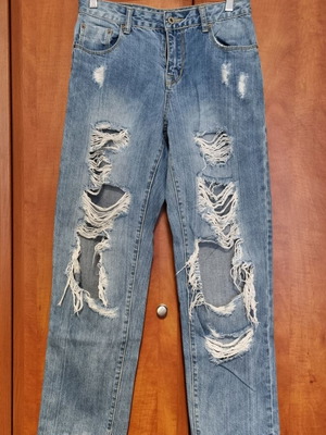 Μπλε τζιν με σκισίματα φαρδιά Cento Fashion μεταχειρισμένα, νούμερα XS και S