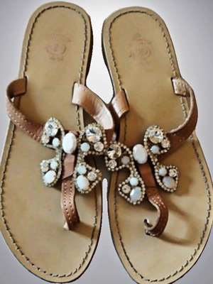Handmade leather sandals size 39 with decorative faux stones