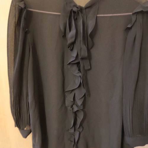 Zara blouse black transparent silk-like with bow, like new, size L