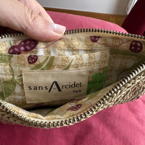 Sans Arcidet Paris Raffia Leather Shoulder Bag like new, beige and brown