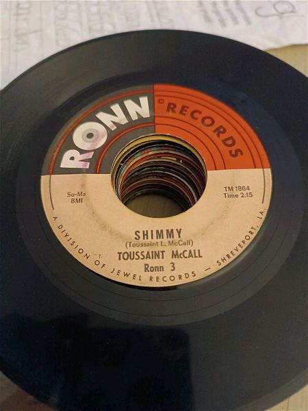  45 rpm diskos viniliou Toussaint Mc Call Nothing takes place of you , Shimmy