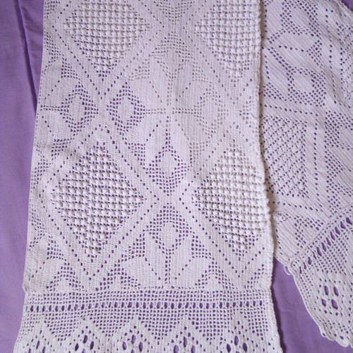 Handmade knitted cotton tablecloth set 145x150 and runner 36x150 cm like new