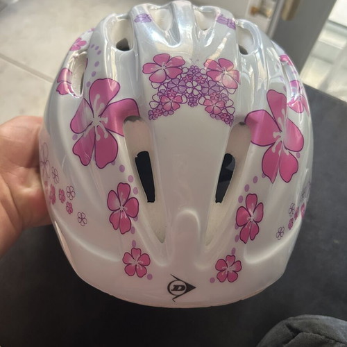Dunlop Kids Bicycle Helmet Like New, White with Pink Flowers, Size 48-52 cm