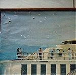 Παλιά μεγάλη Συλλεκτική Vintage Αφίσα /κάδρο του πλοίου (Feery Boat) "FB MEDITERRANEAN SEA" 1970s  -με την αυθεντική ξύλινη κορνίζα του.