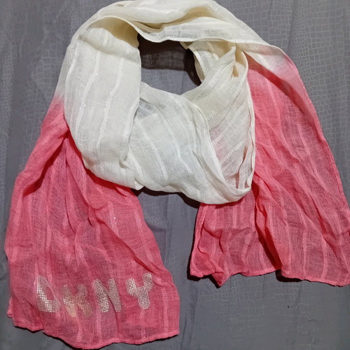 DKNY pashmina scarf new in pink with white and gold thread