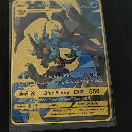 Pokémon Mega Charizard X GX Gold Metal Card like new